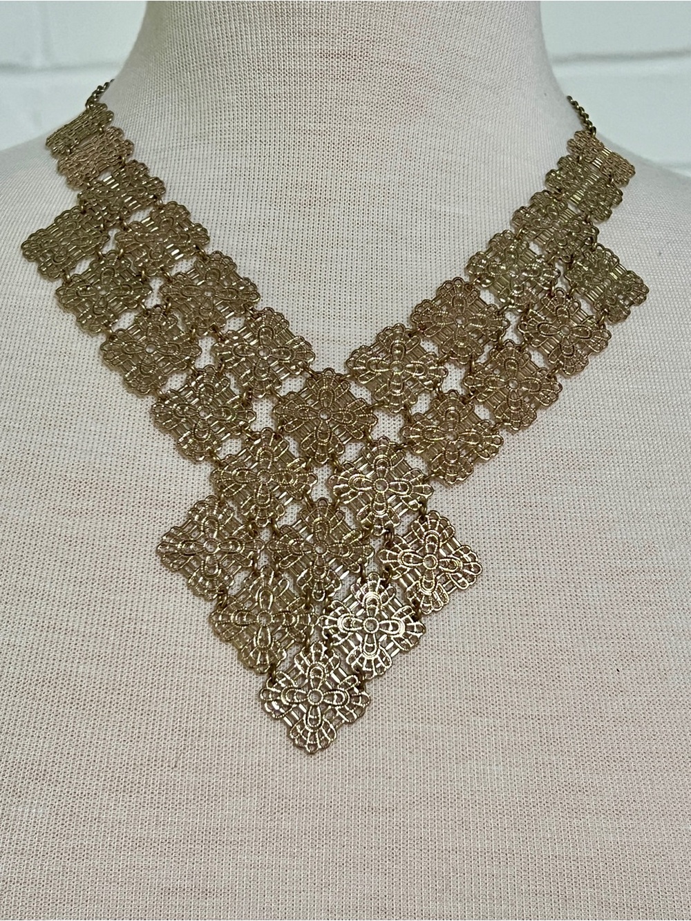 Anthropologie Bromfield Filigree Metal Lace Bib Necklace